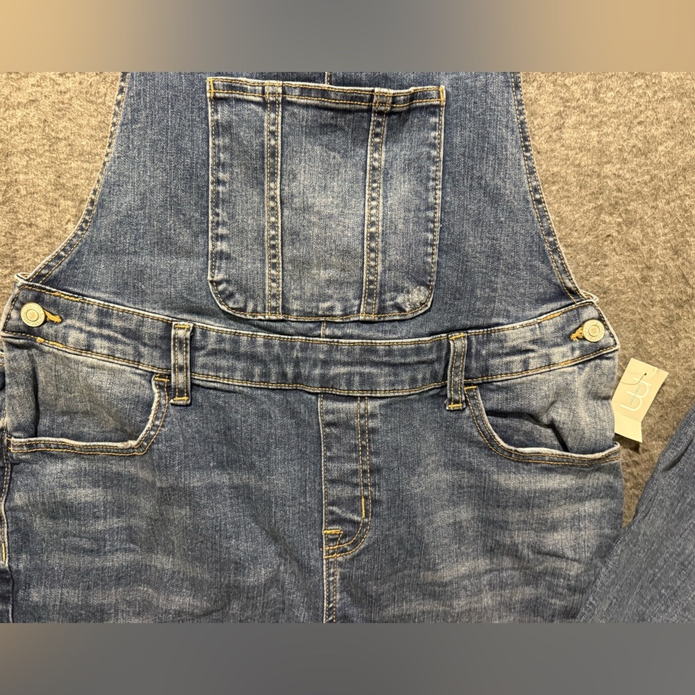 Maurices Denim Bib Flare Overalls Womens 12 (inseam 32) blue stretch western NWT - Picture 3 of 15